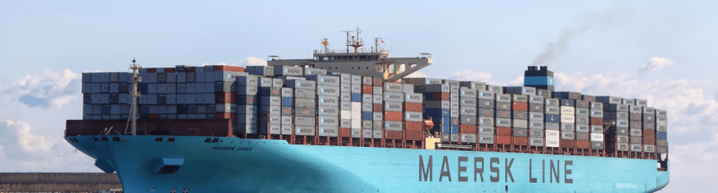 Container ship with stacked containers